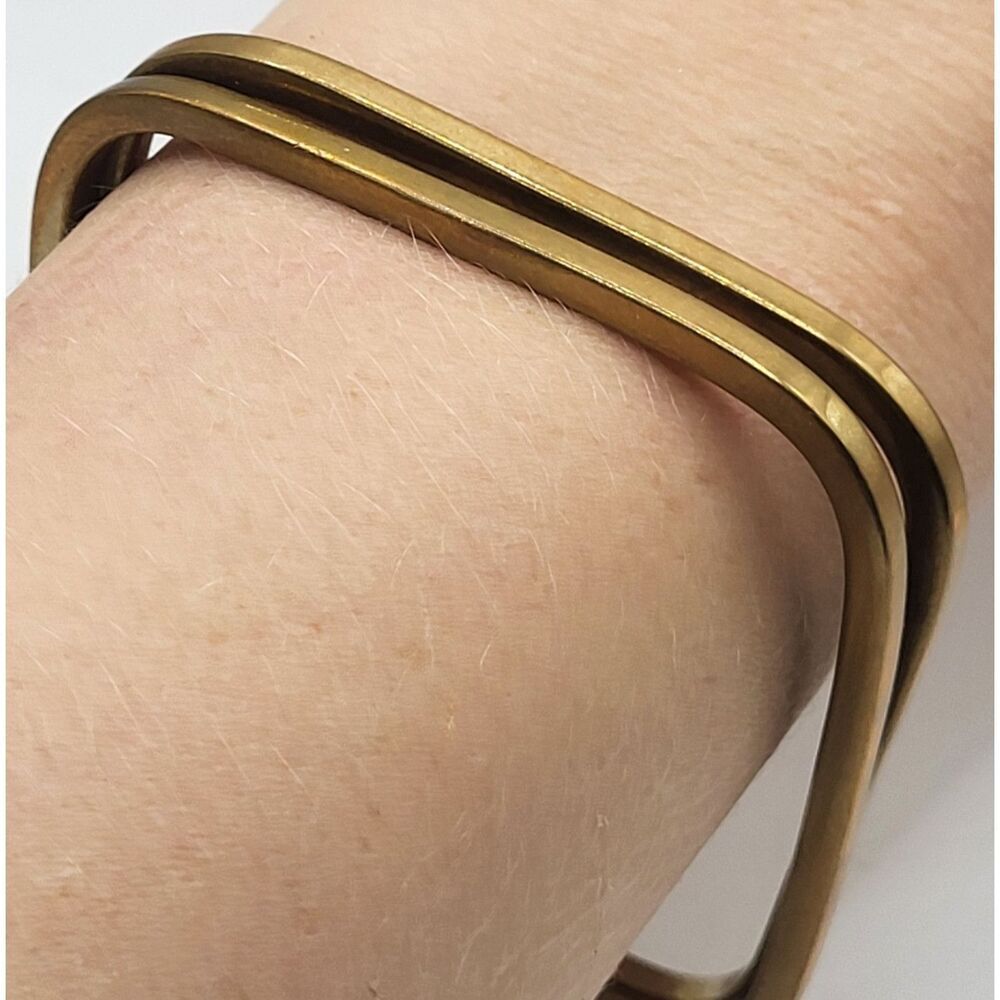 Set of 2 Vintage Square Brass Bangle Bracelets 2.5in